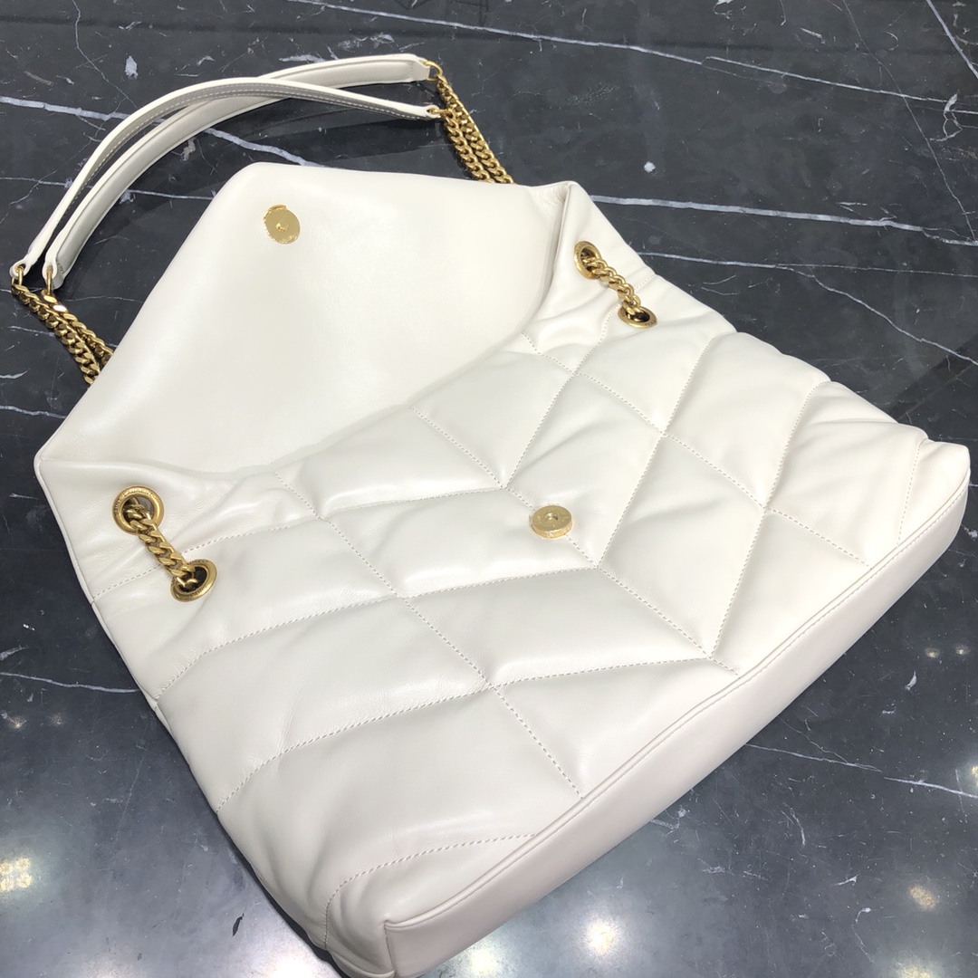 Saint Laurent Loulou Puffer Lambskin Shoulder Bag Handbag White 577475 Gold